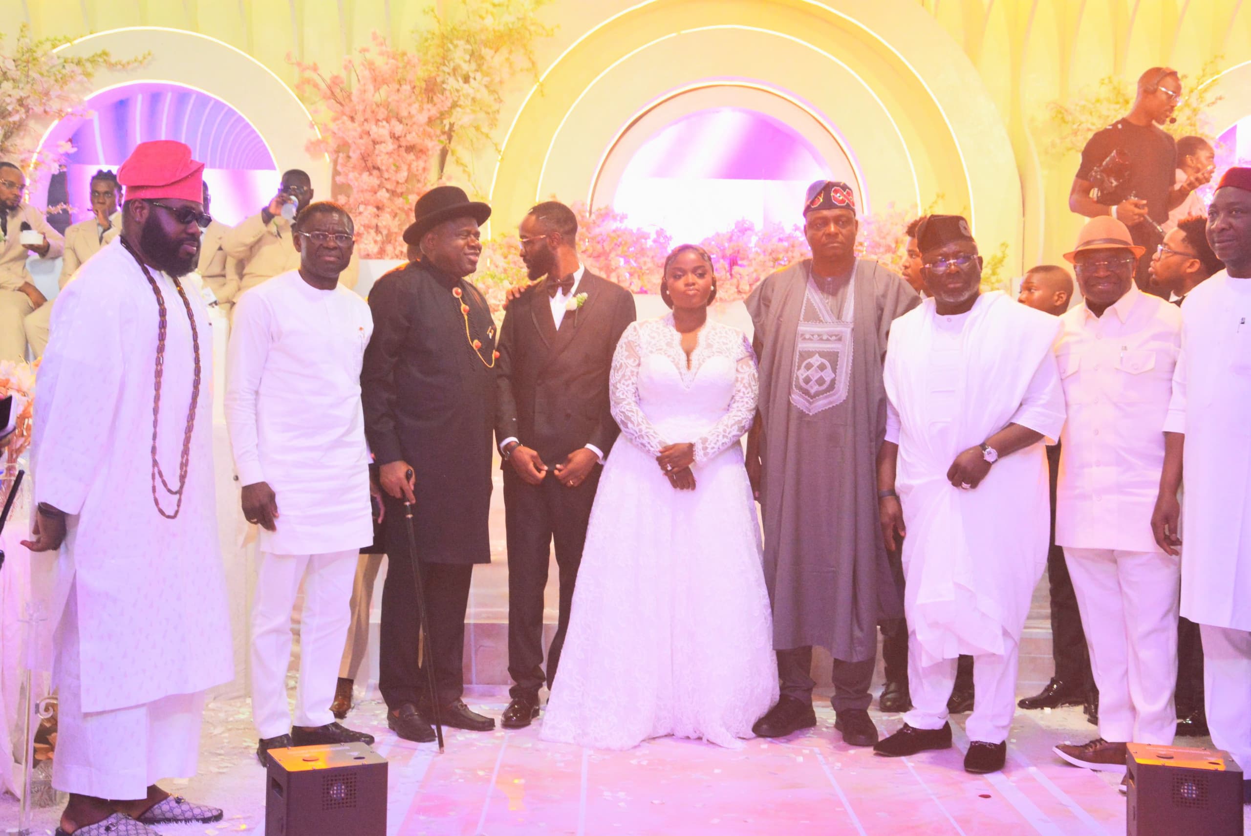 Cover image for 3 governors, Shaibu, other top dignatories honour Amaju as daughter weds in Warri