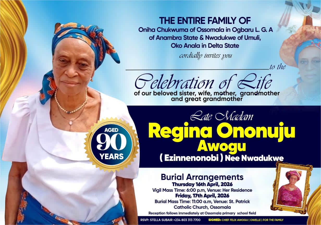 Society big wigs to storm Ossomala, Anambra State for Owelle Felix Awogu's mum burial